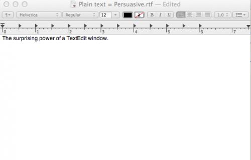 Plain Text image of a TextEdit window titled Plain text = Persuasive