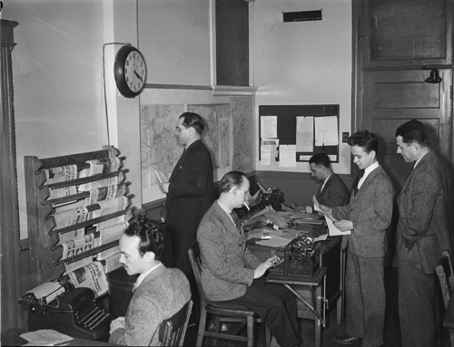 CBC Journalists in Montreal Image of journalists in the Radio-Canada/CBC newsroom in Montreal, Canada