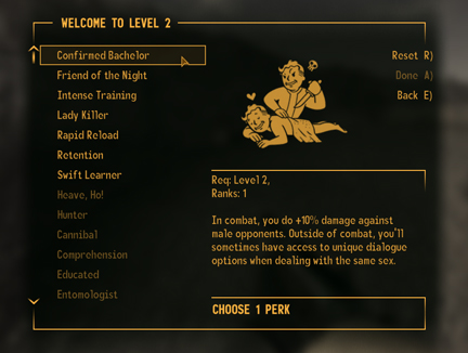Fallout Screenshot Fallout Screenshot of Confirmed Bachelor Character Profile