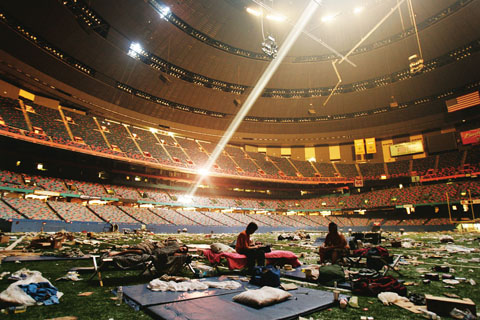 Post-Katrina Superdome This is an image of the Superdome and survivors of Hurricane Katrina living inside of it