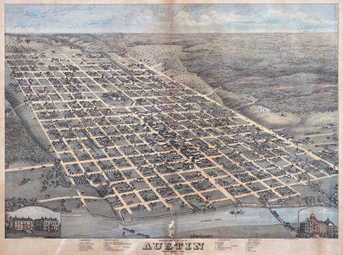 Map of Austin, Texas Old illustrated map of Austin, Texas