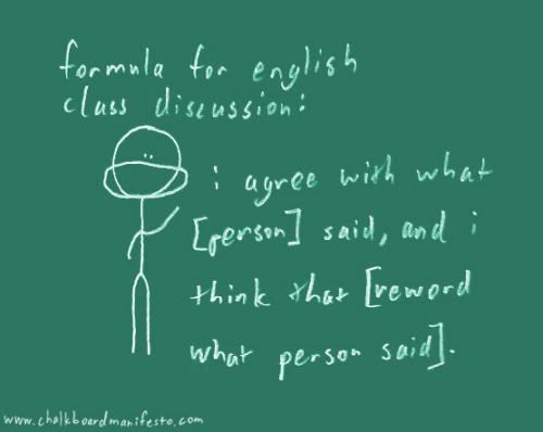The Chalkboard Manifesto Chalkboard drawing of stick figure with text Formula for English Class Discussion