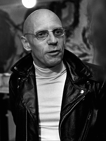 Michel Foucault Black and white photo of Michel Foucault in a leather jacket