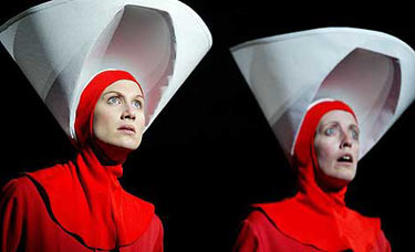 Handmaids Photo of two characters from Margaret Atwood's The Handmaid's Tale