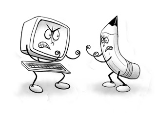 Pencil Vs. Computer Cartoon Pencil fighting cartoon computer